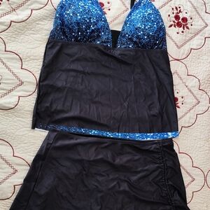 Blue and Black Two-Piece Swimsuit